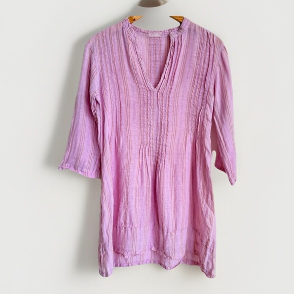 CP SHADES Regina Tunic Dress XS $198 100% Linen Pintuck Roll Tab Sakura Pink - Picture 1 of 11